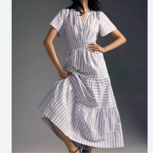 Anthropologie Somerset maxi dress Maeve blue white stripe Mediterranean Greece